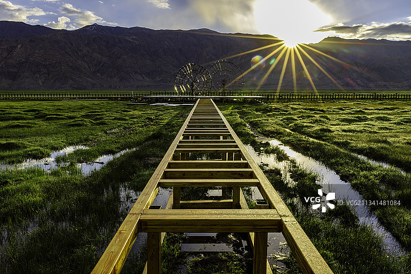 朝阳映照金草滩图片素材