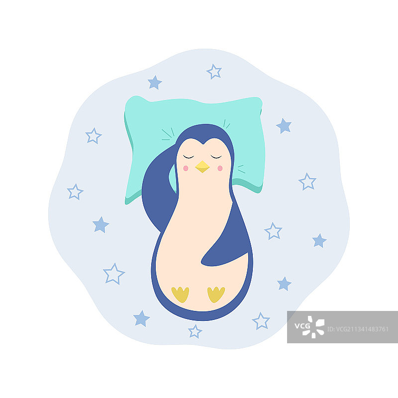 卡通企鹅枕头睡眠可爱图案图片素材