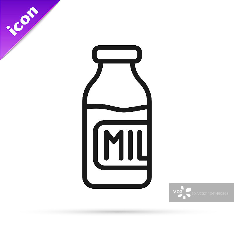 封闭的玻璃牛奶瓶黑色线条图标图片素材