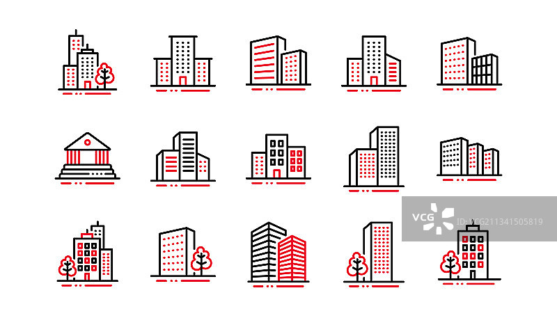 建筑物线条图标：银行、酒店、法院图片素材