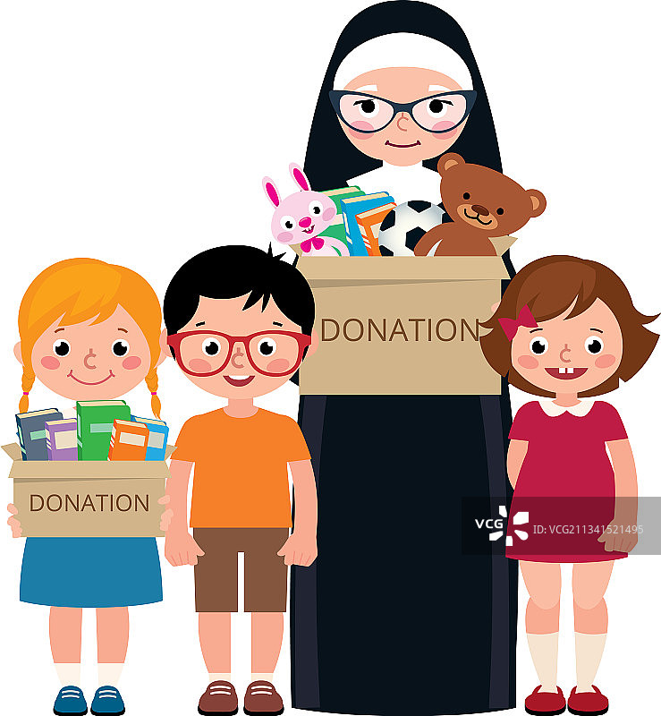 年长的天主教修女和一群孩子图片素材