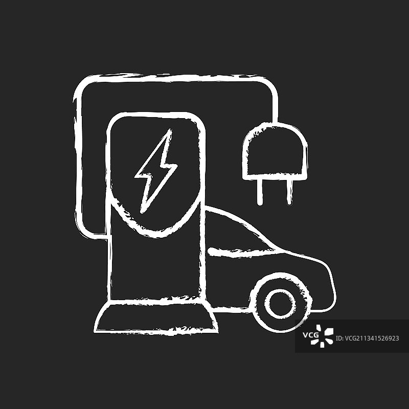 黑色背景上的白色粉笔电动汽车充电站图标图片素材