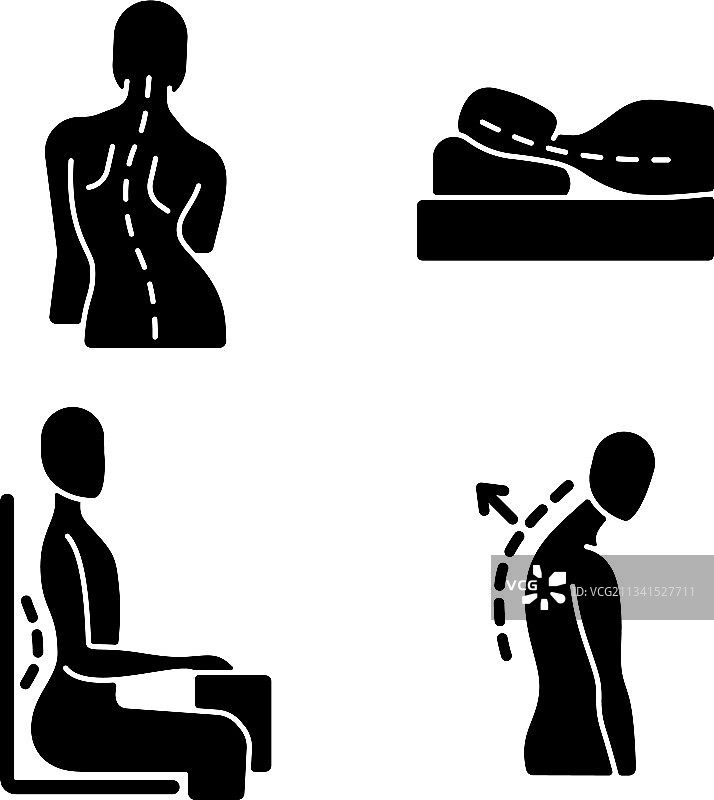 不良姿势问题黑色图标集图片素材