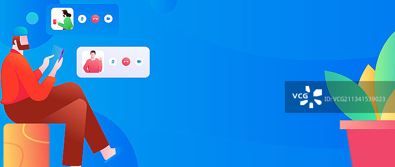 远程视频会议沟通人物扁平矢量概念运营插画图片素材