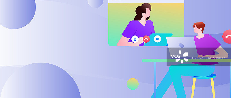 远程视频会议沟通人物扁平矢量概念运营插画图片素材