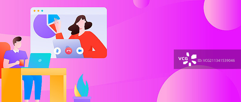 远程视频会议沟通人物扁平矢量概念运营插画图片素材