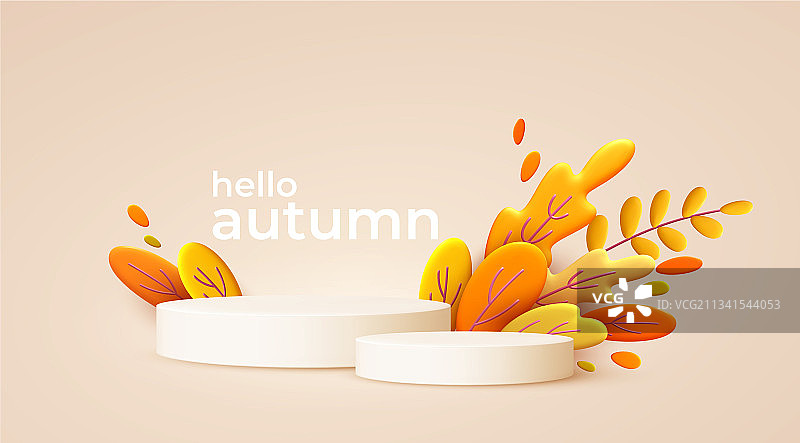 你好秋天3D简约背景图片素材