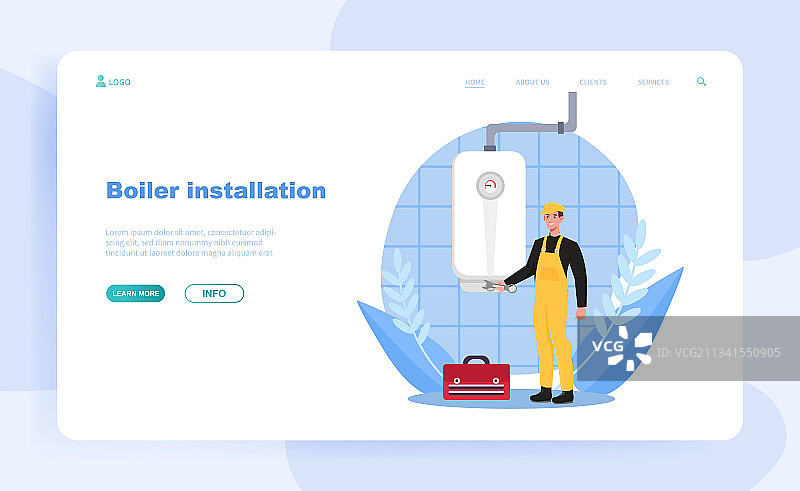男水管工正在安装热水器或锅炉图片素材
