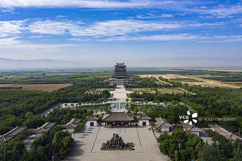 黄河边鹳雀楼航拍图片素材