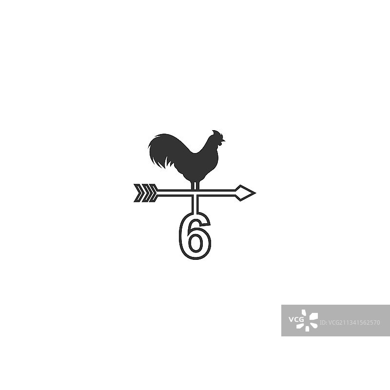 数字6与风向标公鸡图标设计图片素材