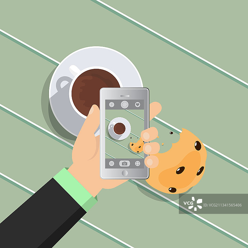 扁平风格手拍摄美食照片图片素材