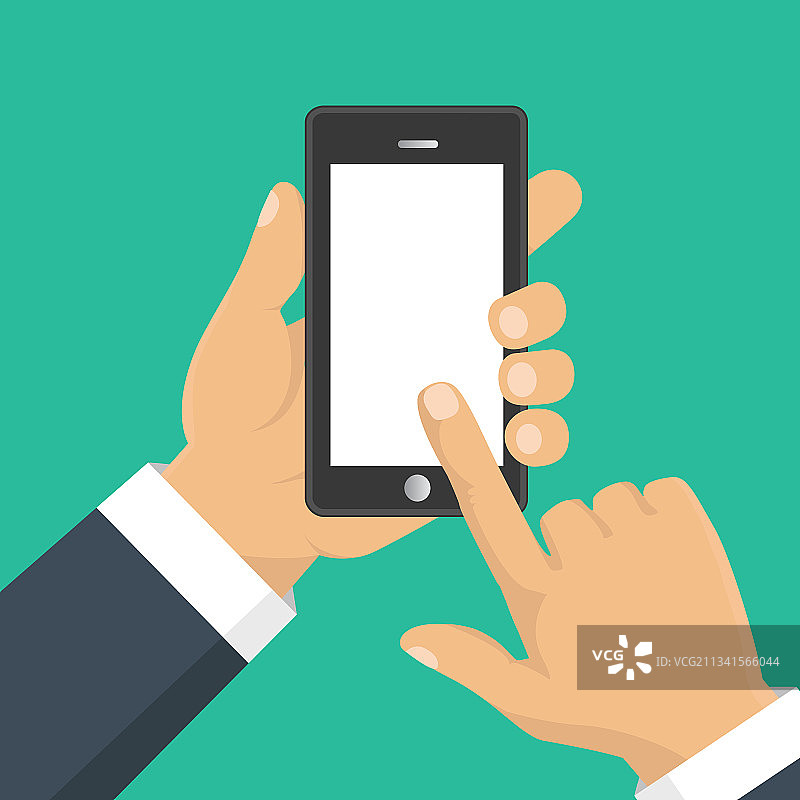 手持智能手机商务概念扁平图图片素材