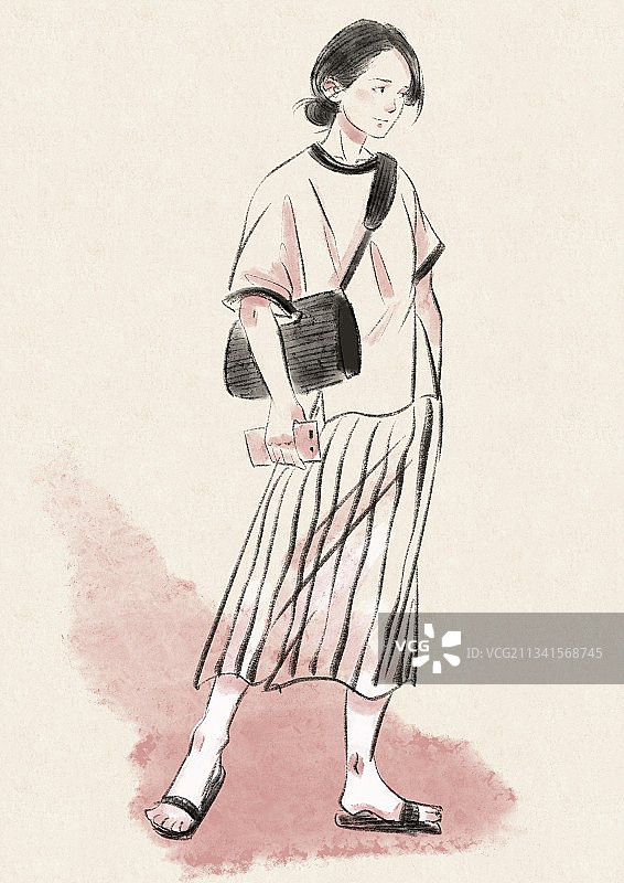 水彩街拍女孩图片素材