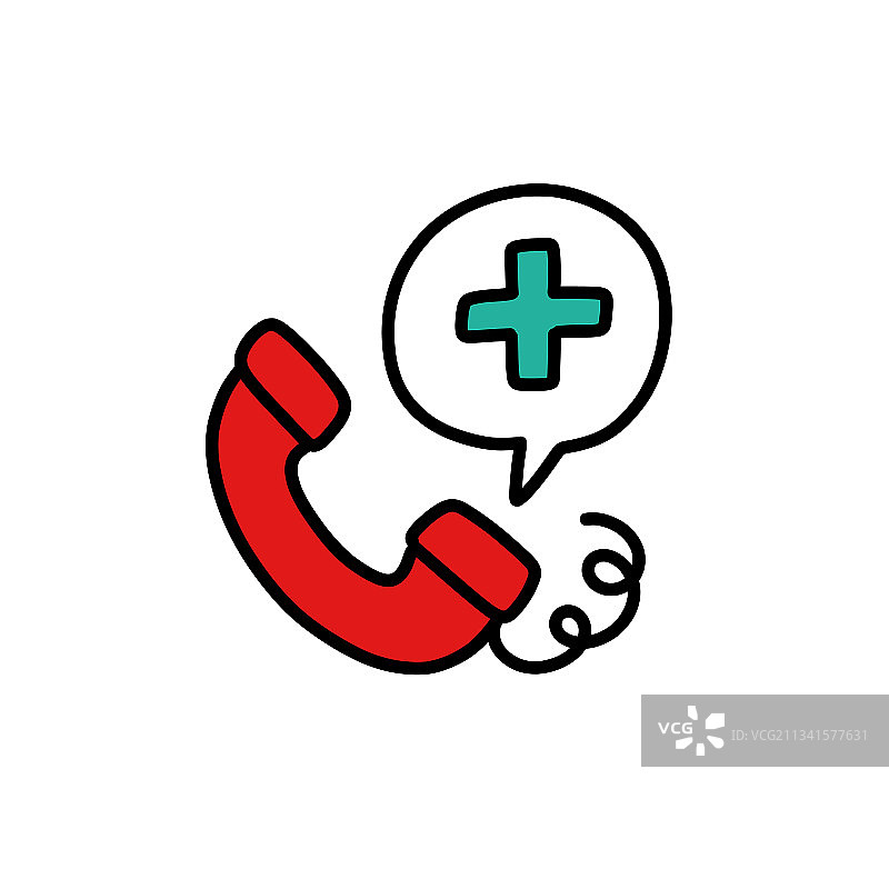 救护车呼叫涂鸦图标彩色线条图片素材