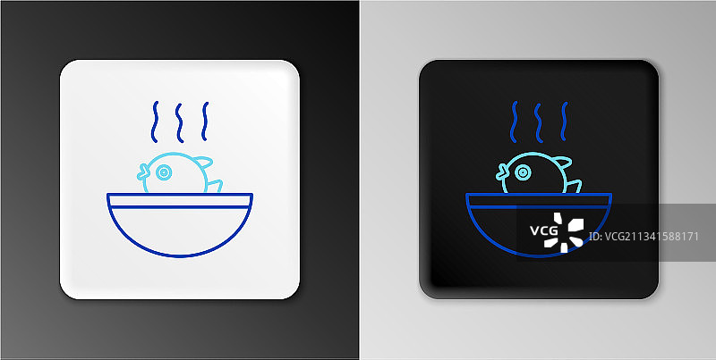 灰色背景上的河豚鱼汤线性图标图片素材