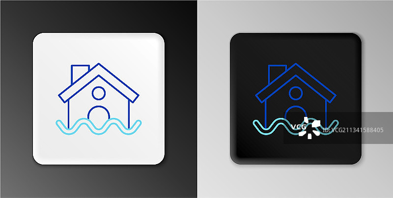 灰色背景上的房屋洪水线条图标图片素材