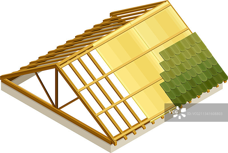 瓦片覆盖的屋顶框架图片素材
