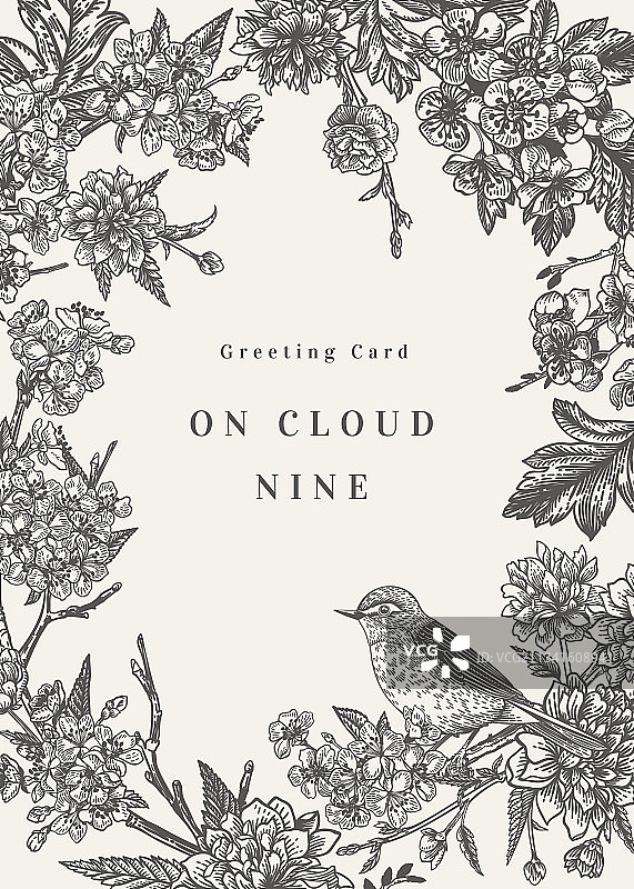 小鸟鲜花邀请卡图片素材