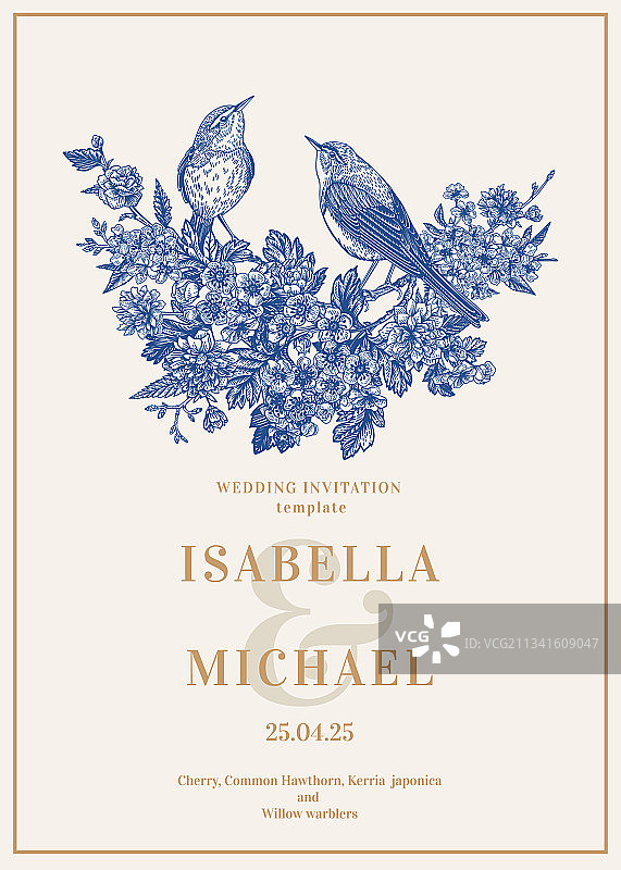 小鸟与鲜花邀请函图片素材