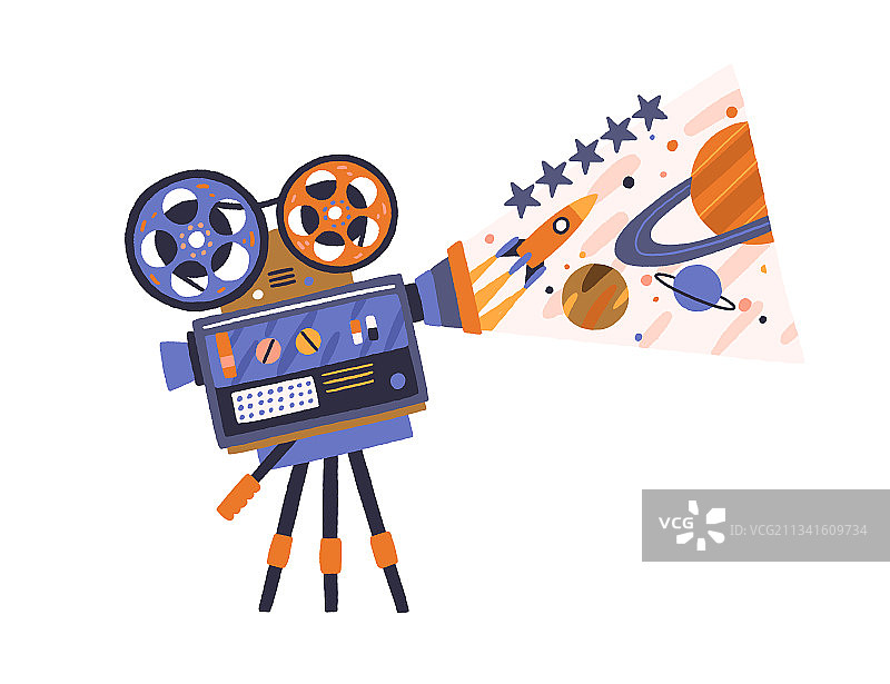 三脚架上的复古电影放映机图片素材