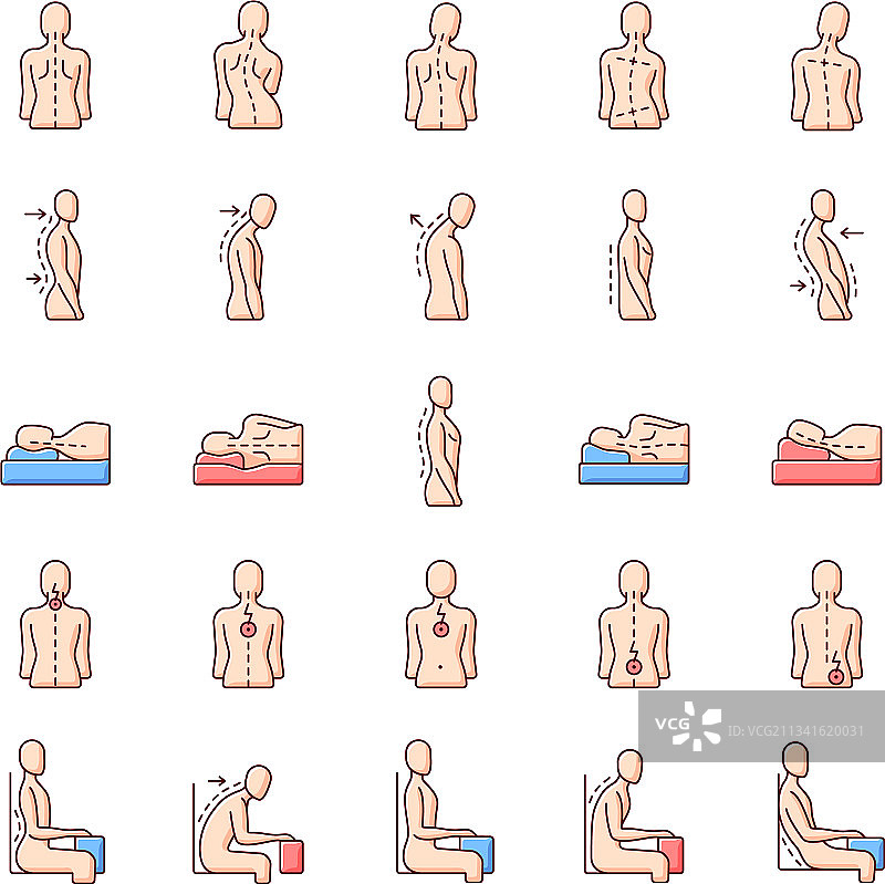 背部和姿势问题RGB颜色图标集图片素材