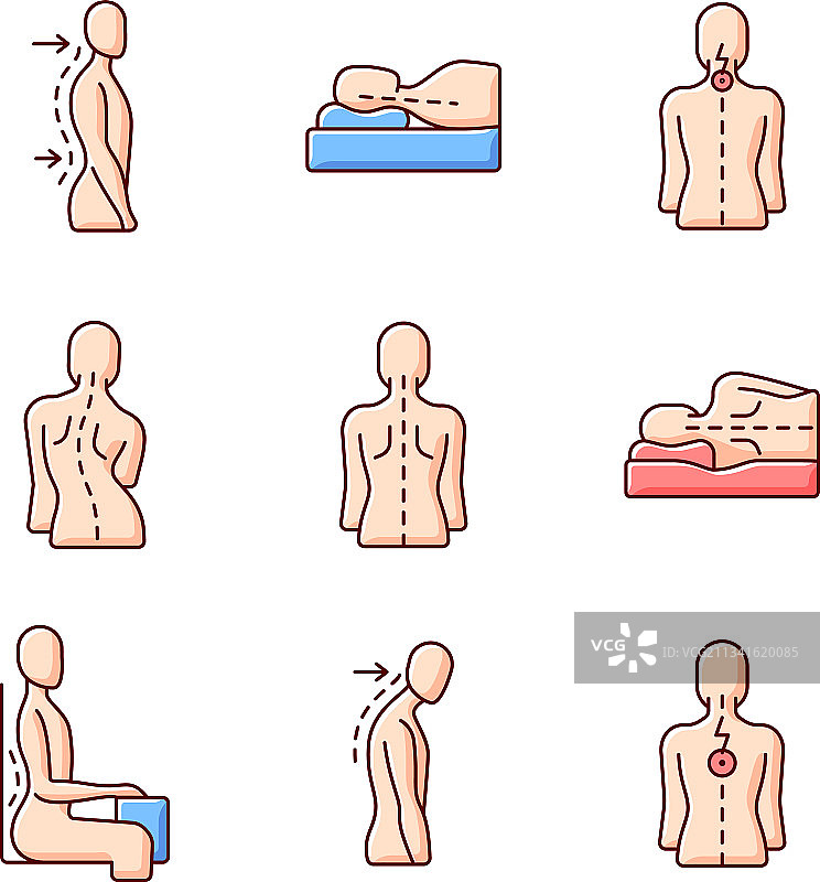 背部和姿势问题RGB颜色图标集图片素材