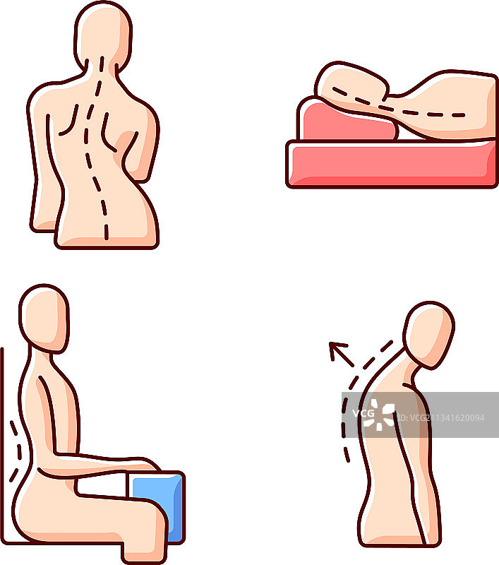 不良姿势问题RGB颜色图标集图片素材