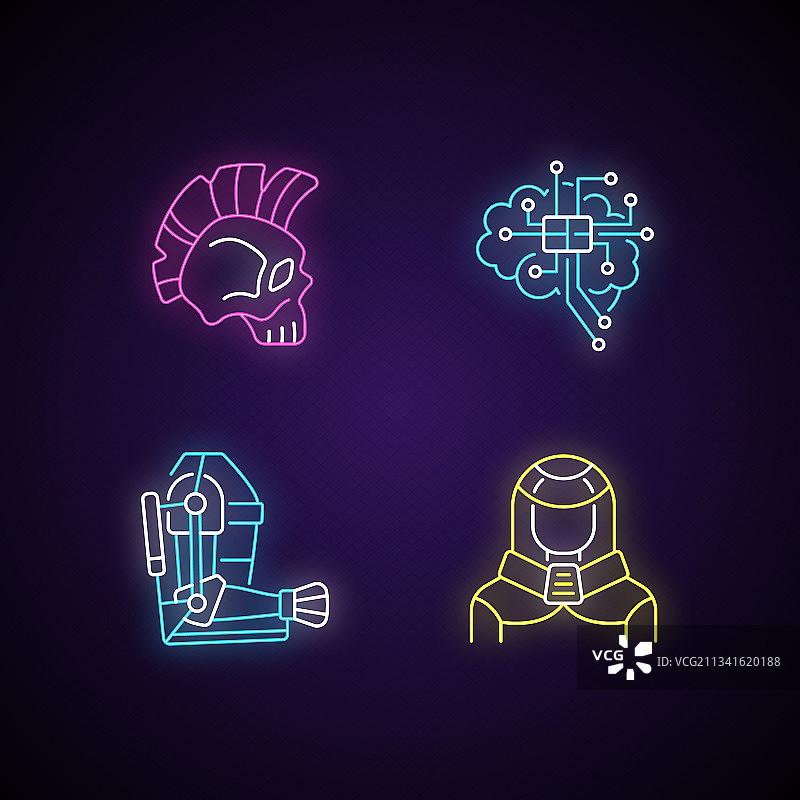 赛博朋克霓虹灯图标集图片素材
