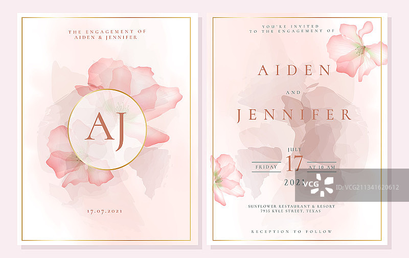 带兰花的优雅订婚邀请函模板图片素材
