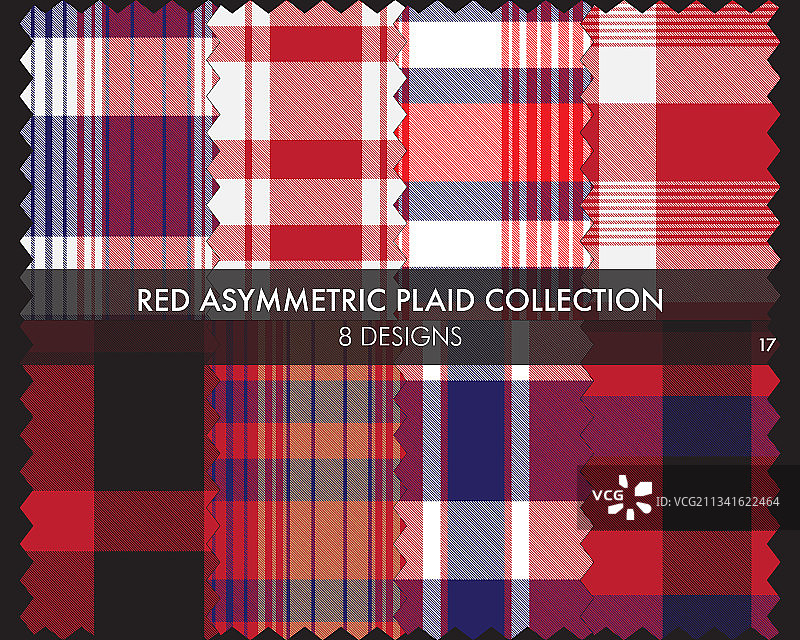 红色不对称格子无缝图案合集图片素材