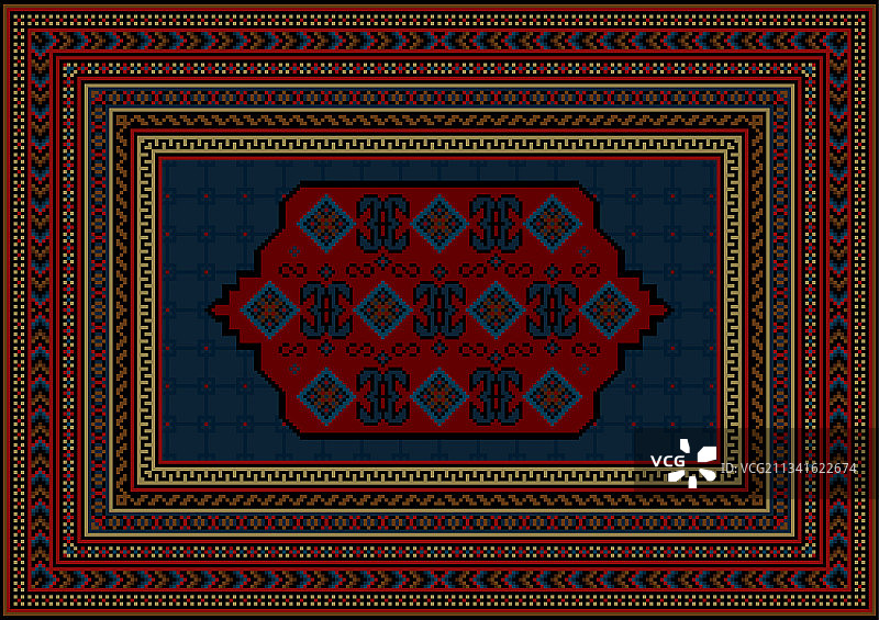 红蓝色调的东方风格地毯图片素材