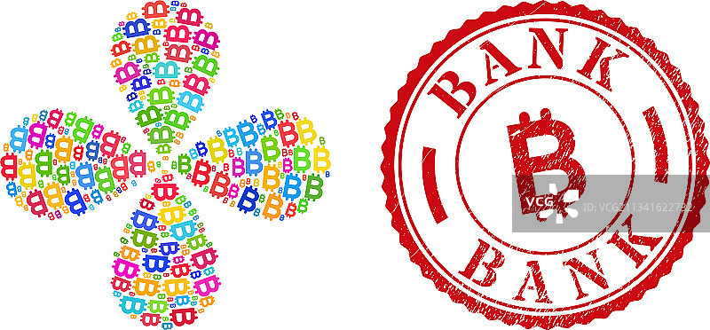 带有纹理的银行印章和比特币图片素材
