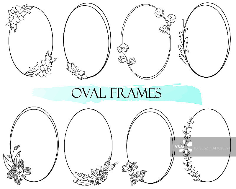 花卉和树叶椭圆形框架图片素材