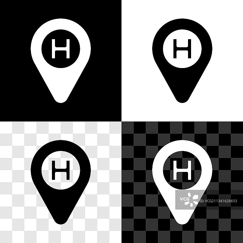 直升机停机坪图标合集（黑色背景）图片素材