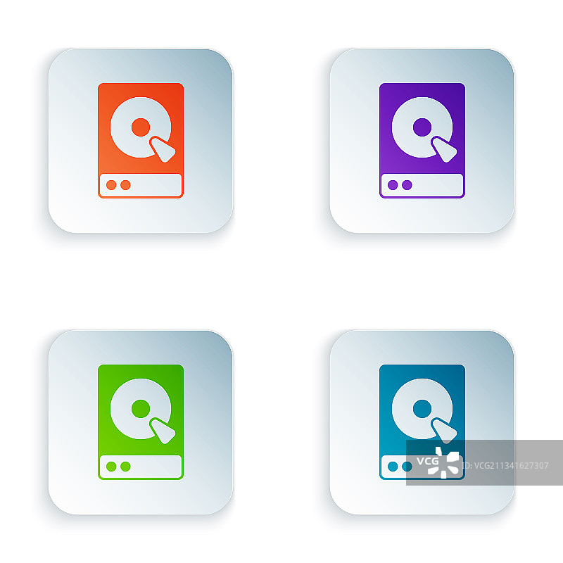 彩色硬盘驱动器HDD图标，白色背景图片素材