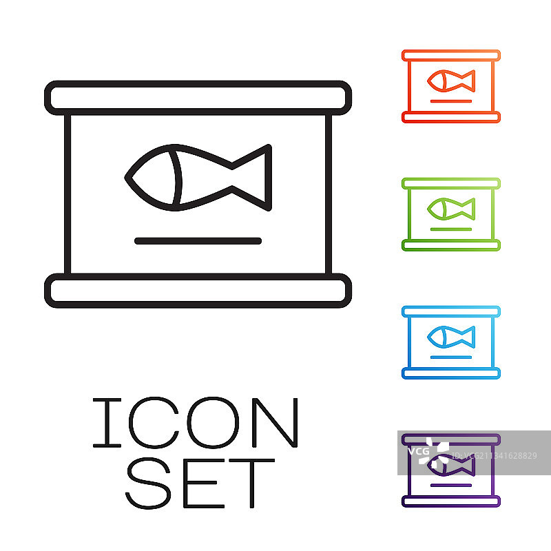 白色背景上的黑色线条罐头鱼图标图片素材