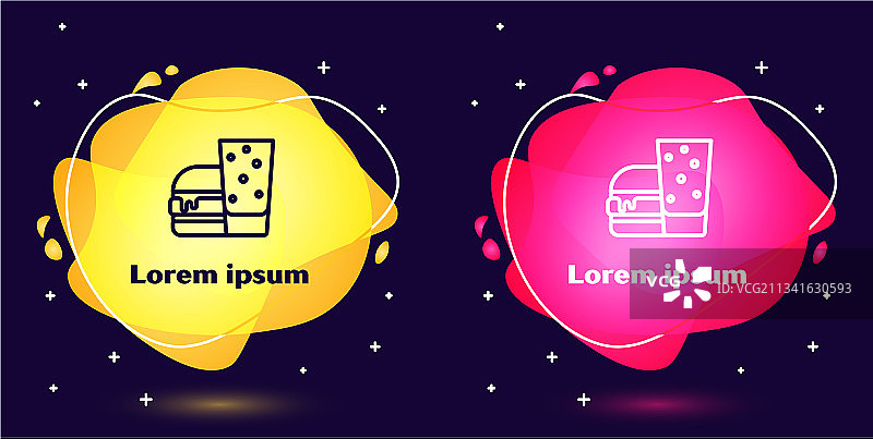 蓝色背景上的汉堡图标线条集图片素材