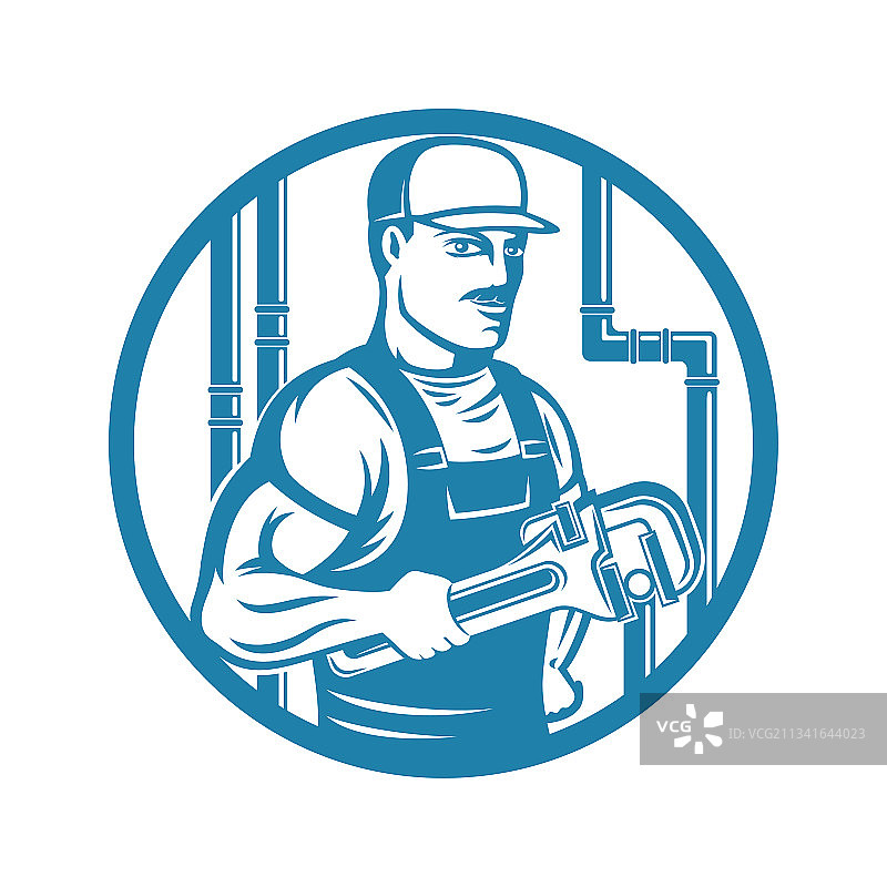 手持活动扳手的水管工图片素材