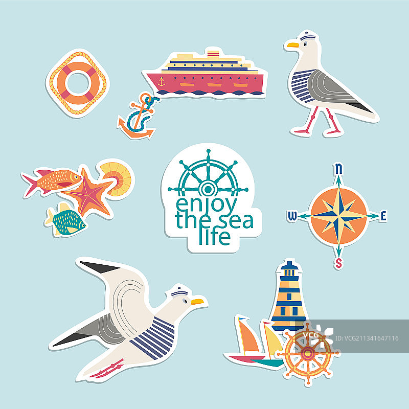 航海符号可爱风格贴纸套装图片素材
