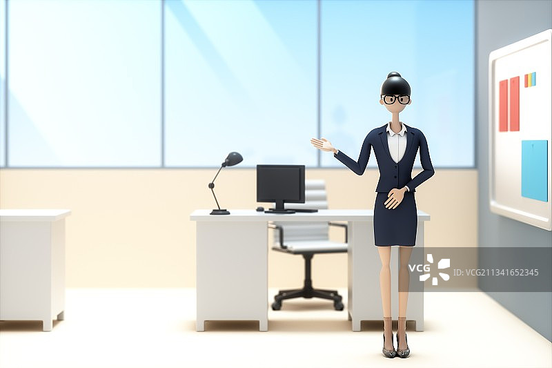 3D渲染的卡通商务女性图片素材