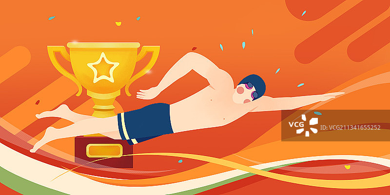 得奖杯的男性游泳运动员模板图片素材