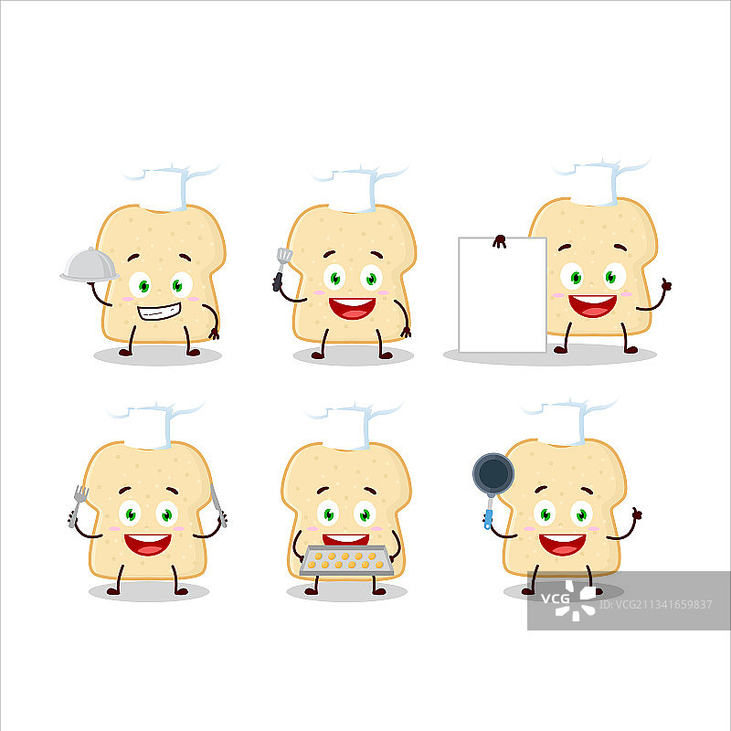 与各种厨师在一起的卡通切片面包图片素材