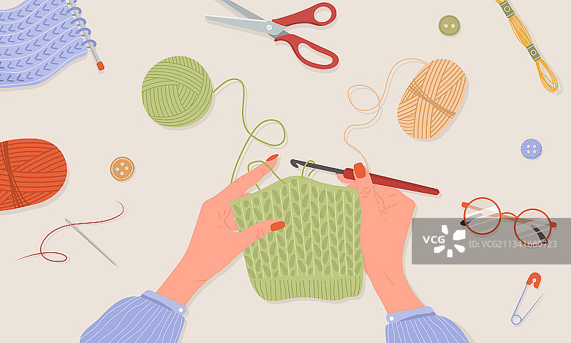 钩针编织过程中的女性双手图片素材