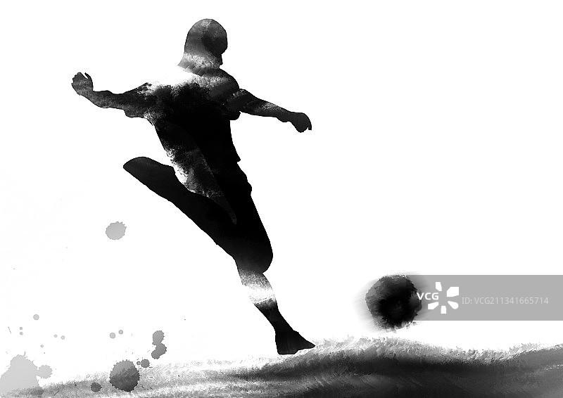 足球中国风水墨风格运动插画设计元素分层文件图片素材