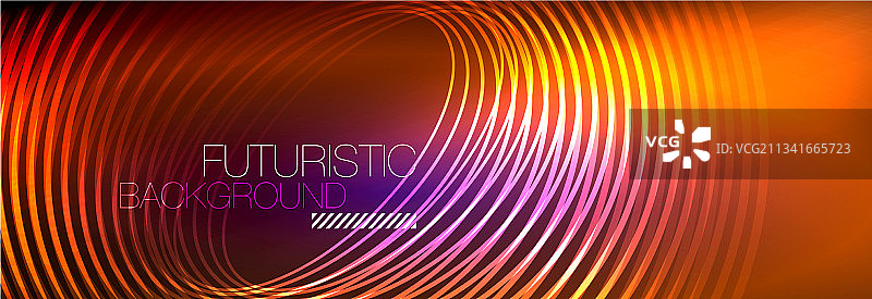 暗抽象背景与发光的霓虹灯圈图片素材