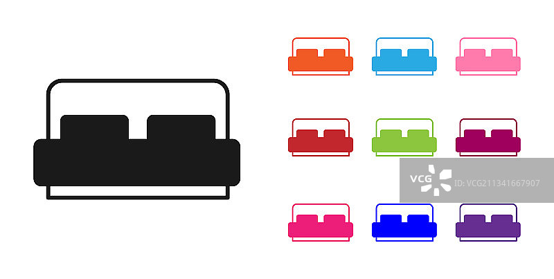 白色背景上的黑色酒店房间床图标图片素材