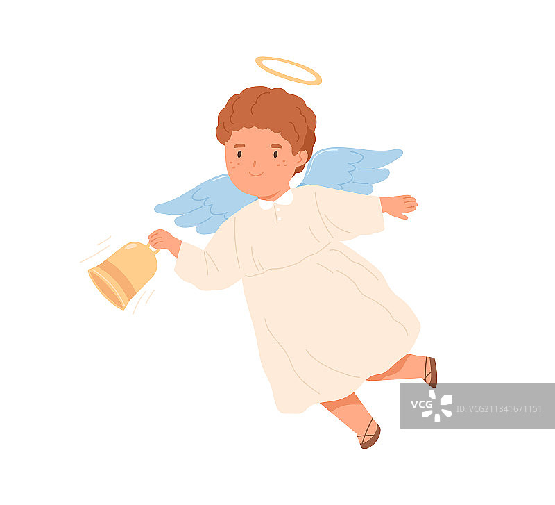 手持铃铛飞翔的可爱快乐天使图片素材
