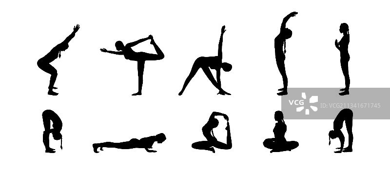 瑜伽女子剪影，哈他瑜伽体式图片素材