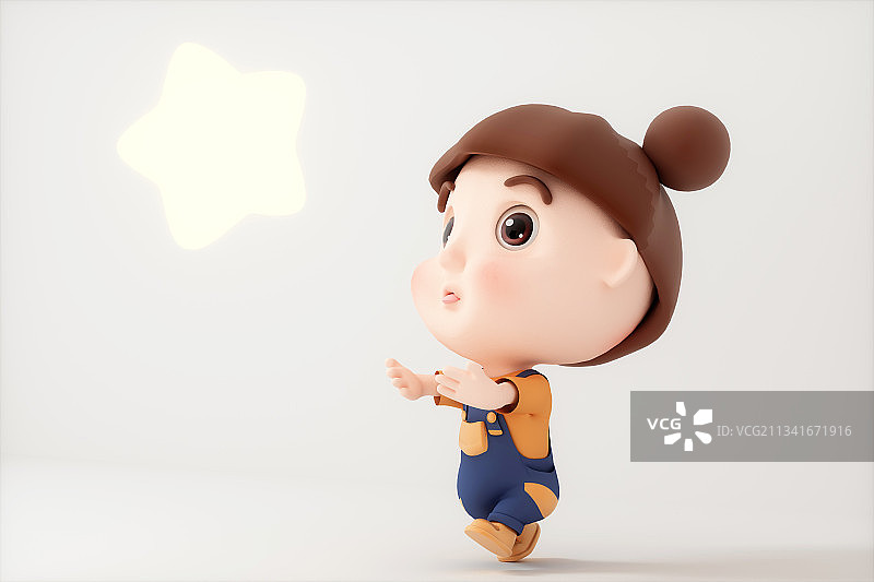 3D渲染的可爱卡通小女孩图片素材