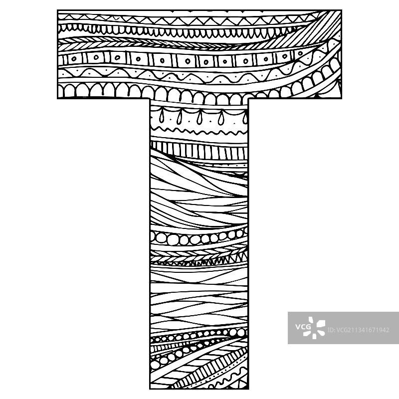 zentangle风格字母T（黑色）图片素材